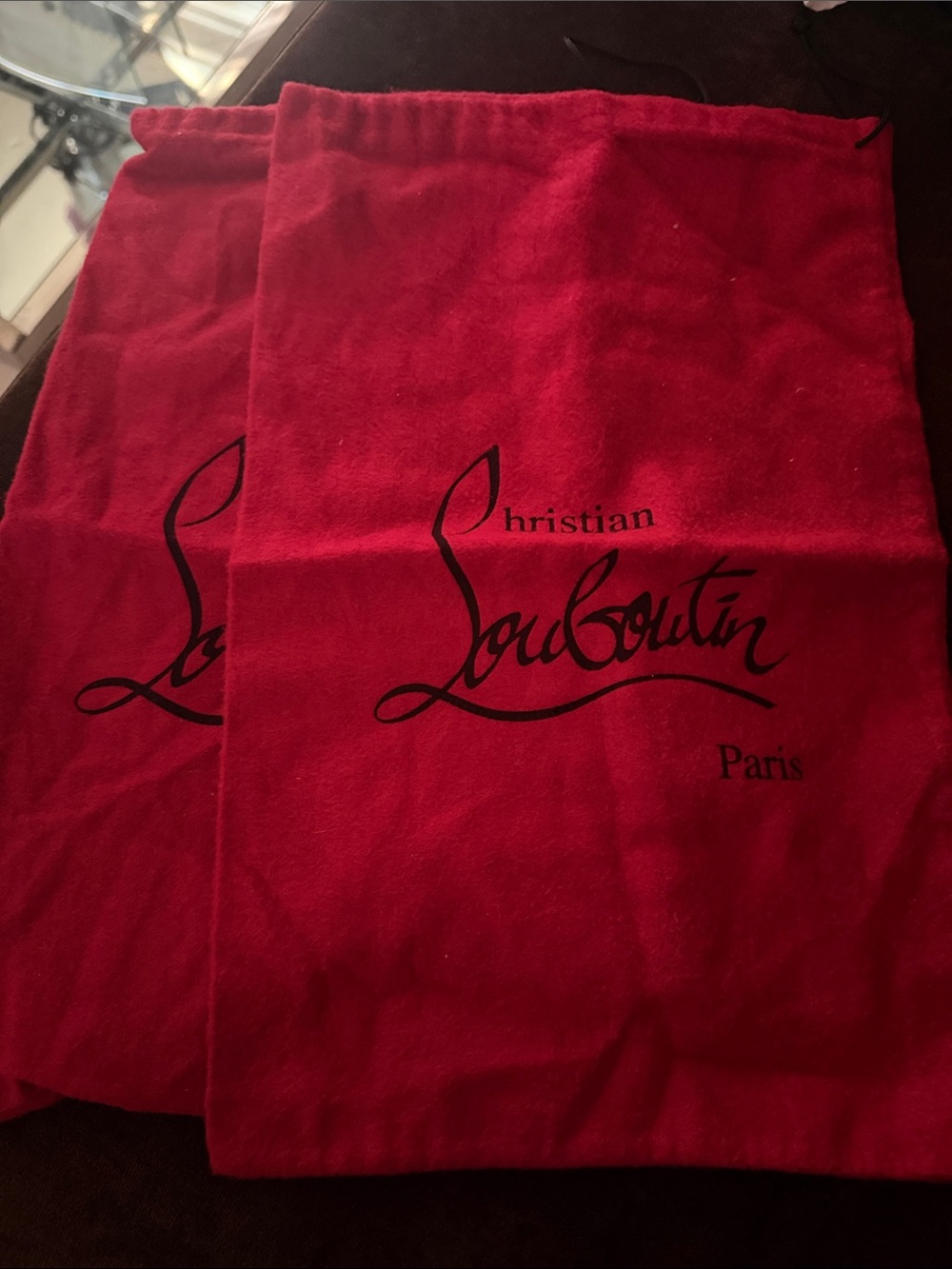 Christian Louboutin Red Velvet Drawstring Shoe Bags - Pair